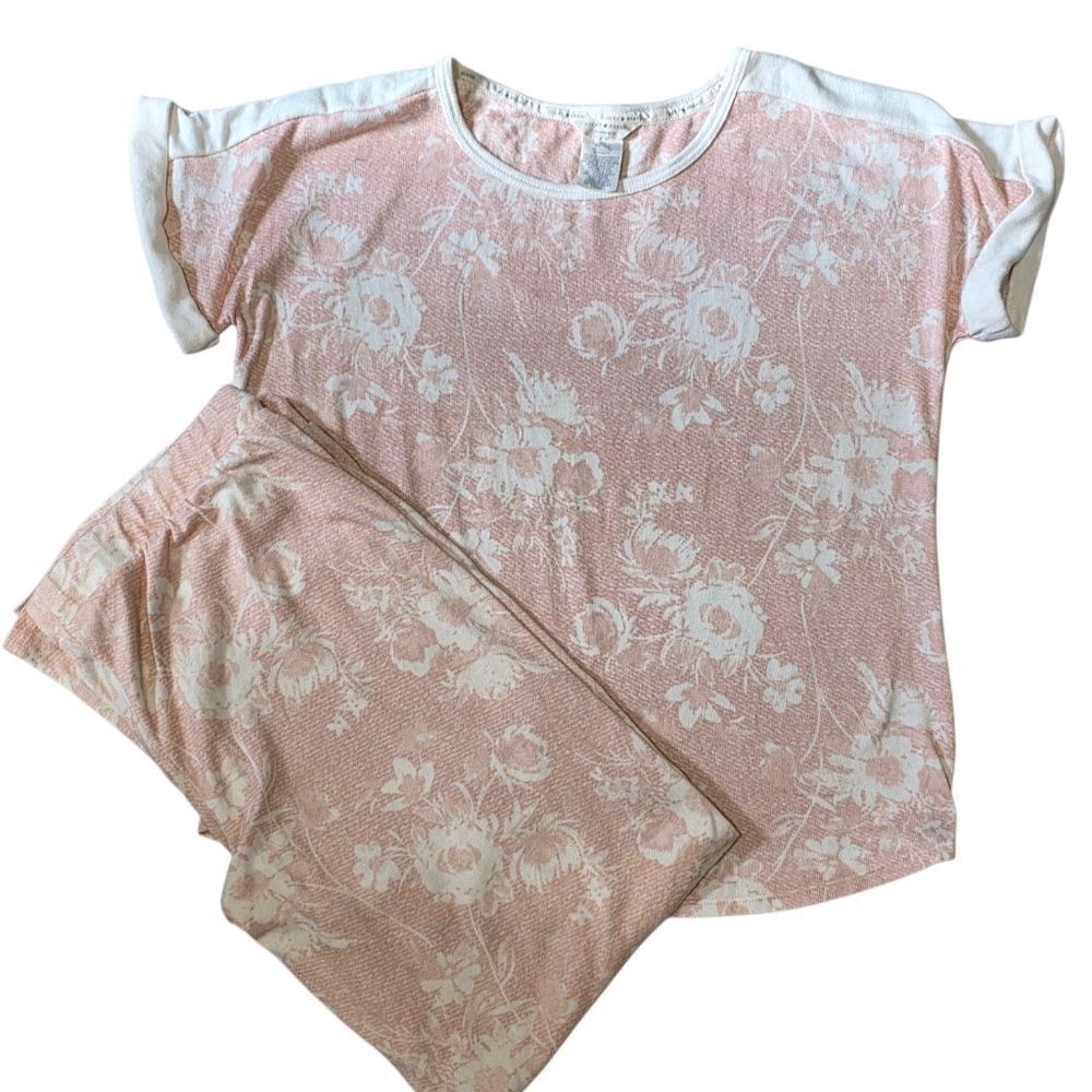 Lucky Brand Pink and Cream Knit Pajama Set